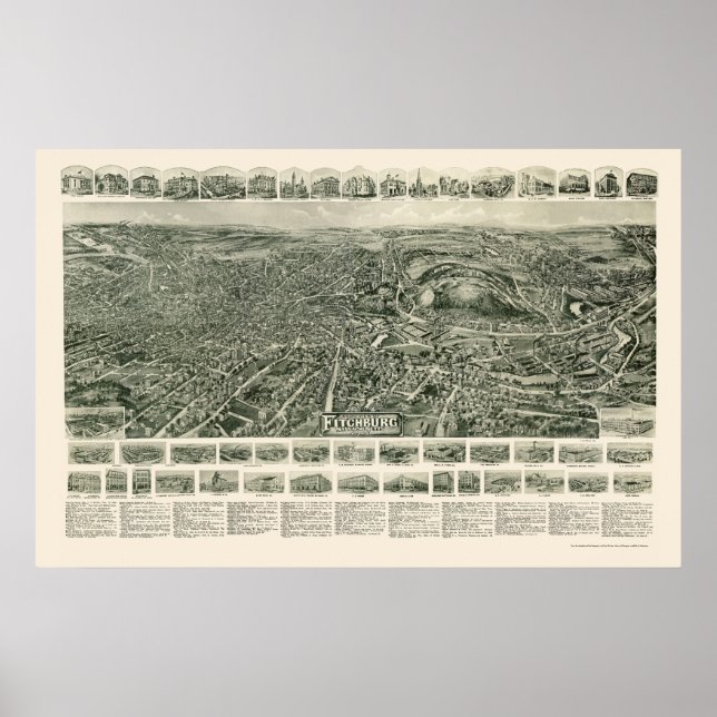 Fitchburg, MORSA Panoramic Karta - 1915 Poster (Framsidan)
