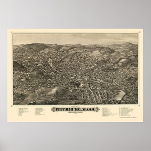 Fitchburg panorama- karta för MORSOR - 1882 Poster