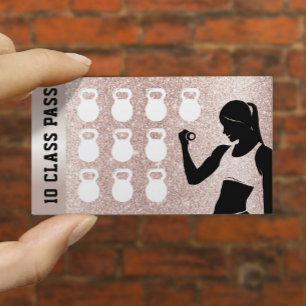 Fitness 10 Class Pass Girl  Ro Guld Glitter Lojalitetskort