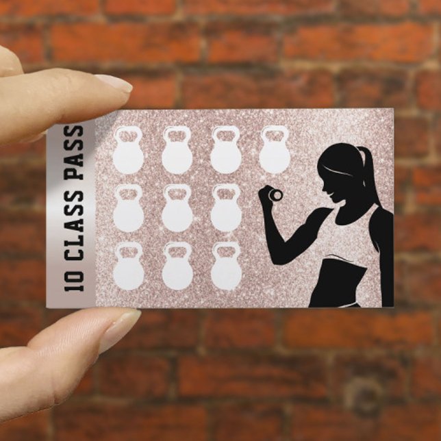 Fitness 10 Class Pass Girl  Ro Guld Glitter Lojalitetskort (Skapare uppladdad)