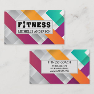 Fitness Barbell Logotyp Färgöverlappande Linjer Visitkort