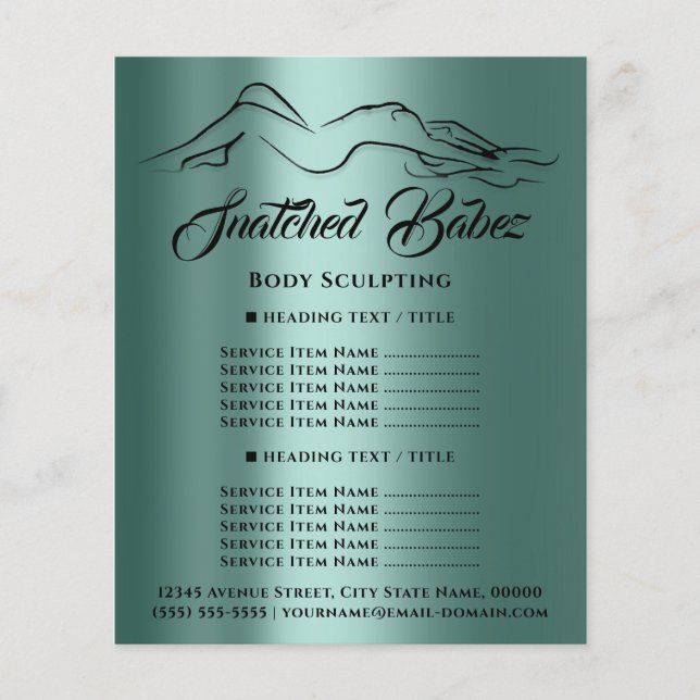 Fitness Body Byggnad SPA Logotyp Teal Grönt Flygblad (Framsidan)