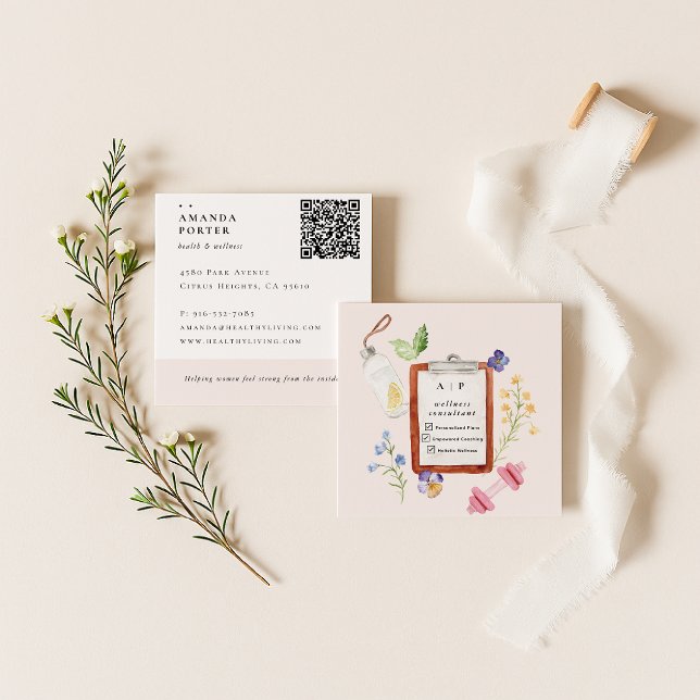 Fitness Branding | QR-kod för Hälsa Coach Fyrkantigt Visitkort (Skapare uppladdad)