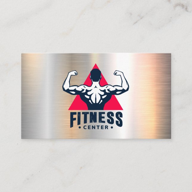 Fitness Center-Logotyp | Metallisk bakgrund Tidsbeställning Kort (Framsida)