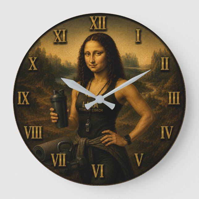 Fitness Coach Funny Mona Lisa Trainer Gift for Gym Stor Klocka (Framsida)