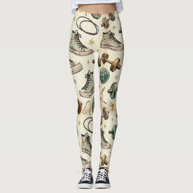 Fitness Dumbbells Jump Ropes Mönster Leggings (Framsida)