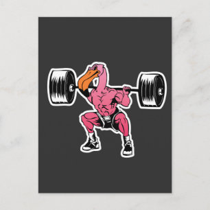 Fitness Flamingo Weightlyftande BodyBuilder Muscle Vykort