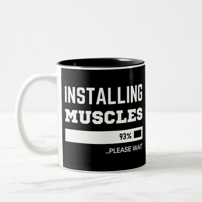 Fitness Funny Workout Installing Muscles Two-Tone Två-Tonad Mugg (Vänster)