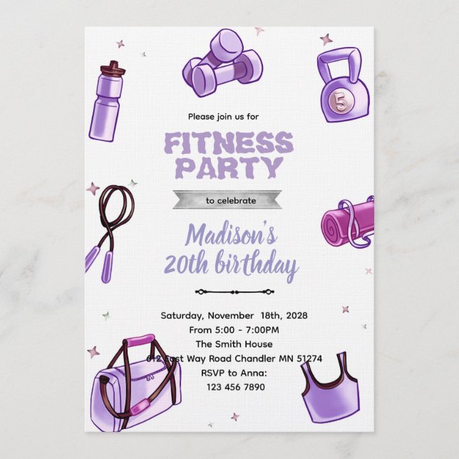 Fitness girl party invitation inbjudningar (Framsida)