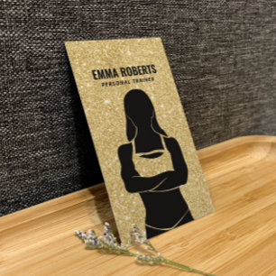 Fitness Girl Personal Trainer Guld Glitter Visitkort