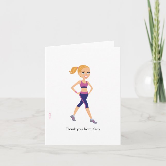 Fitness Girl Tecknad Tack Kort (Framsida)