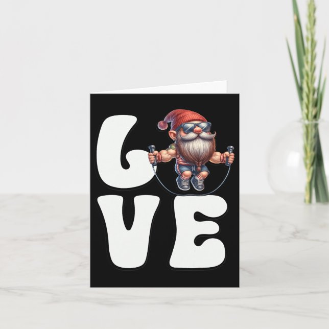 Fitness Gnome Pappa med att hoppa över Rope Kärlek Kort (Framsida)