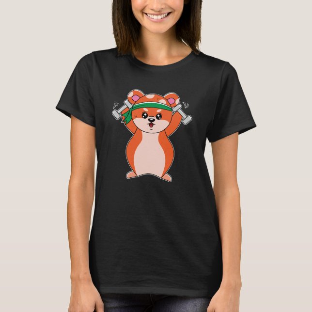 Fitness Hamster med svettbandsbarbell T Shirt (Framsida)