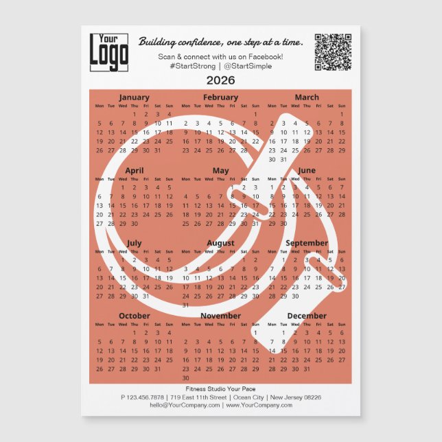 Fitness Logo QR-code Orange 2026 Calendar Magnet (Framsida)