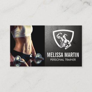 Fitness Model Holding Dumbbells Fitness-Logotyp Visitkort