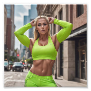 Fitness Neon Armwarmers Girl Posing in Street Fototryck