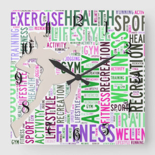 Fitness ord fyrkantig klocka