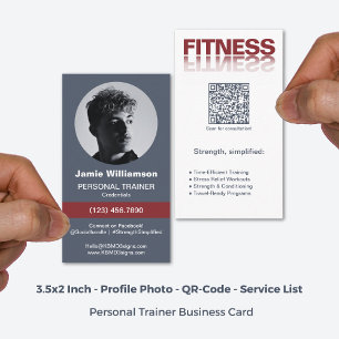 Fitness Ord Logotyp Grått Red Personal Trainer Visitkort