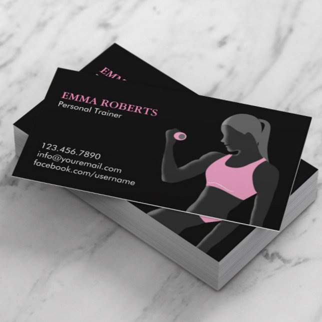 Fitness Personal Trainer Black & Rosa Visitkort (Skapare uppladdad)