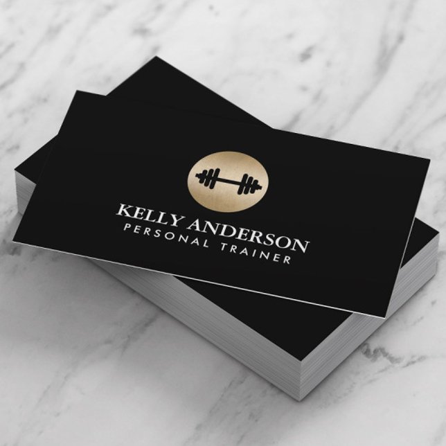 Fitness Personal Trainer Classy Black & Guld Visitkort (Skapare uppladdad)