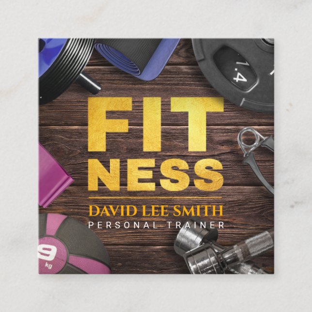 Fitness Personal Trainer Guld Typography Square Bu Fyrkantigt Visitkort (Framsida)