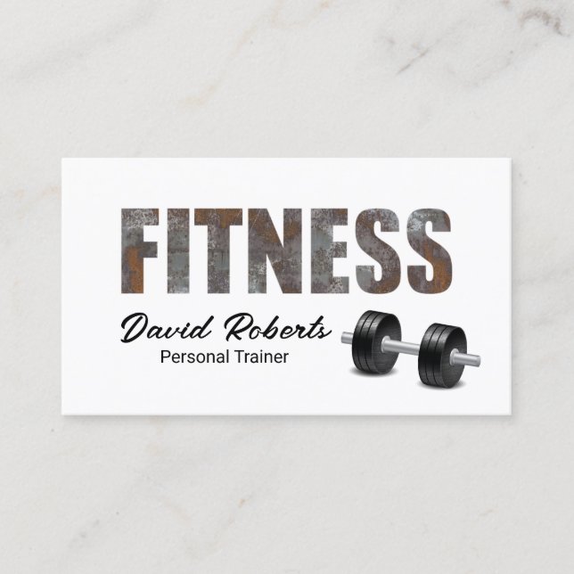 Fitness Personal Trainer Rusty Metall Typography Visitkort (Framsida)
