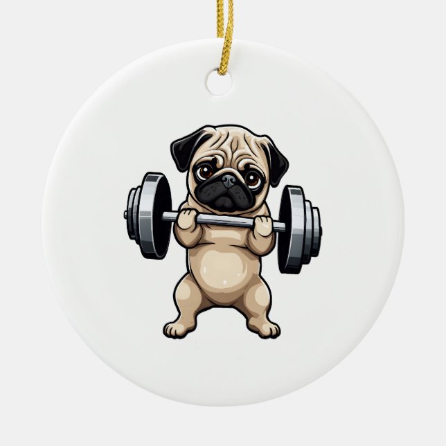 Fitness Pug Julgransprydnad Keramik (Framsidan)