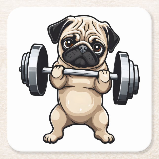 Fitness Pug Underlägg Papper Kvadrat (Framsidan)