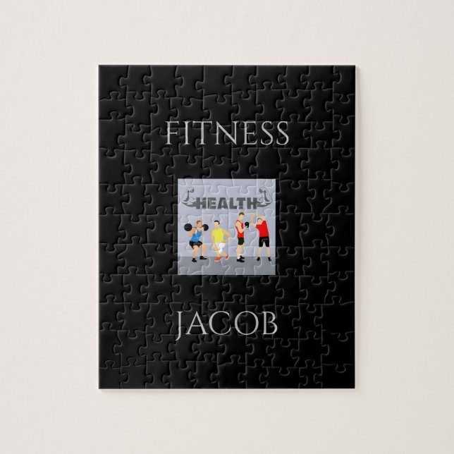 Fitness pussel i svart med eget namn. (Vertikal)