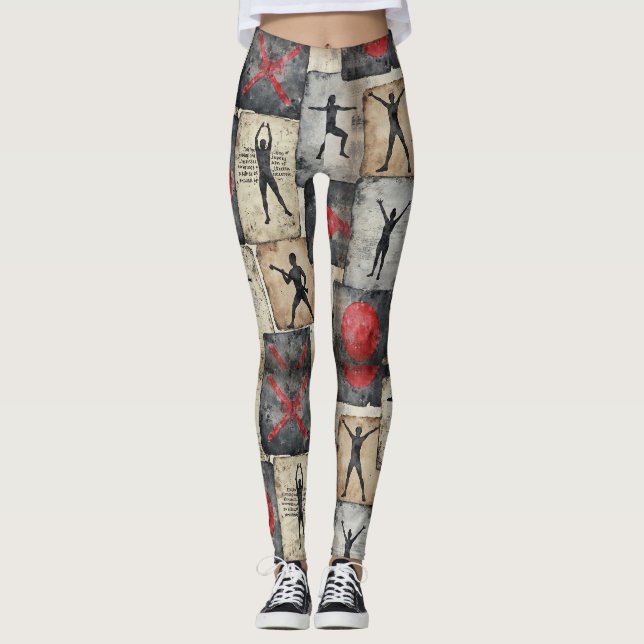 Fitness Silhouettes Seamless Mönster Leggings (Framsida)