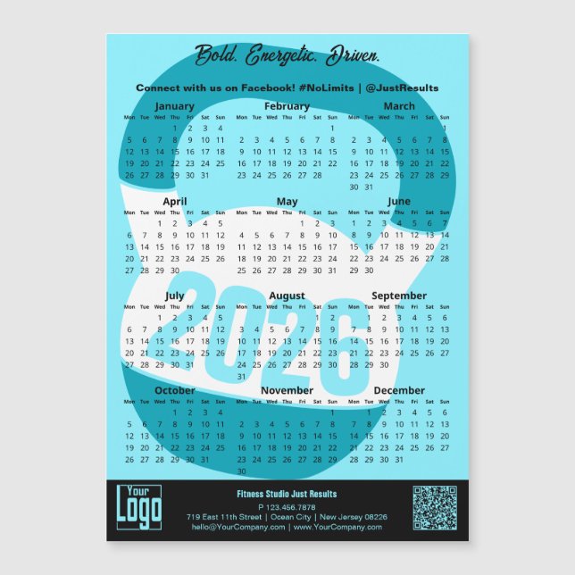 Fitness Slogan Electric-Blue 2026 Calendar Magnet (Framsida)