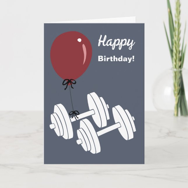 Fitness Studio Dumbbell & Balloon Happy Birthday Kort (Framsida)