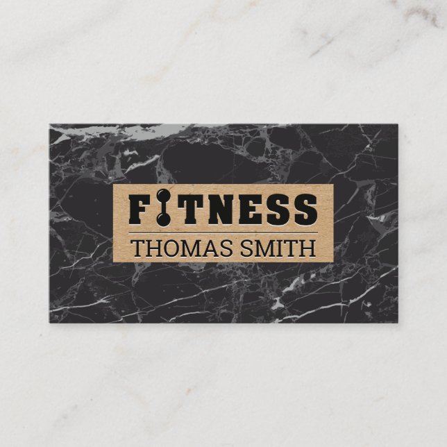 Fitness | Svart marmor | Brun Papper Visitkort (Framsida)