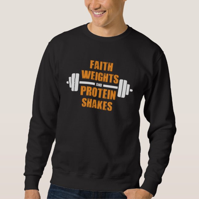Fitness Tees  Faith Weights Protein Shakes Lång Ärmad Tröja (Framsida)