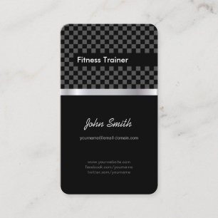 Fitness Trainer - Elegant Black Silver Squares Visitkort