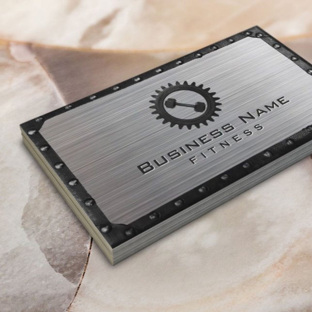 Fitness Trainer Industrial Metall Framed Faux Stee Visitkort (Skapare uppladdad)