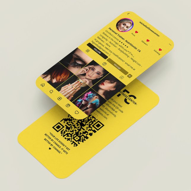Fitness Trainer Nutritionist Gult Modern IG Visitkort (Fitness Trainer Nutritionist Dietitian Yellow Modern IG Business Card
)
