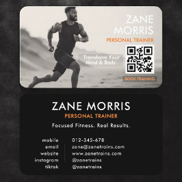 Fitness Trainer Photo QR Code Black & White  Visitkort