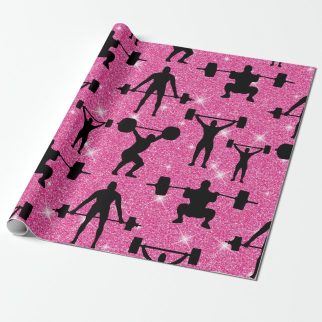 Fitness Träning Gympa Sport Rosa Glitter Presentpapper (Utrullad)