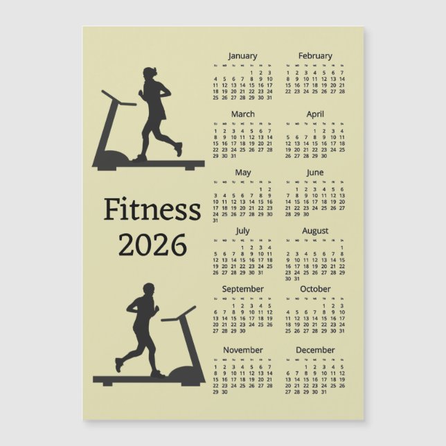 Fitness Treadmill 2026 Calendar Magnetic Card (Framsida)
