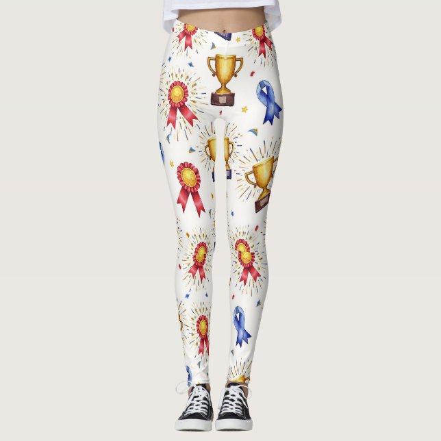 Fitness Trophies Medals Rosett band Mönster Leggings (Framsida)
