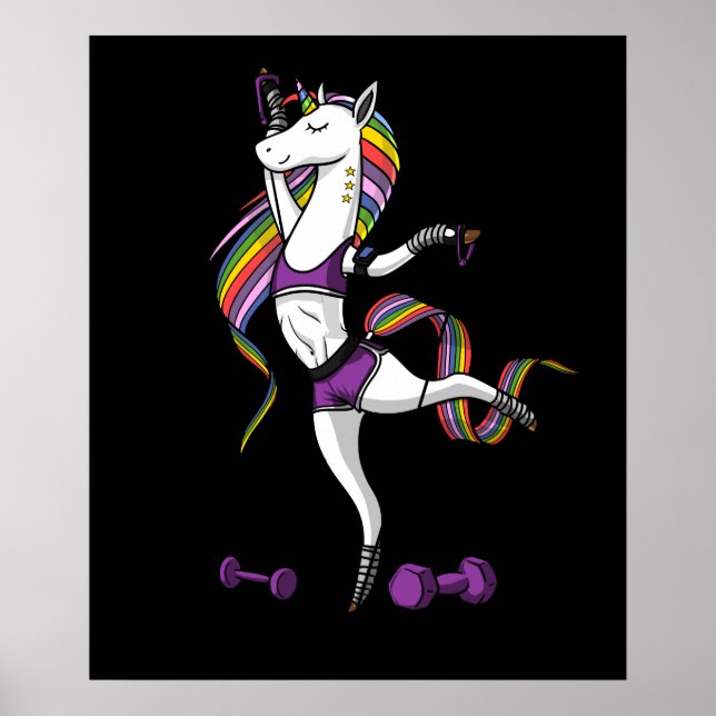 Fitness Unicorn Gym Workout Exercising Training Poster (Framsidan)