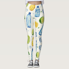Fitness Vatten Droplets Flaskor Fruits Mönster Leggings