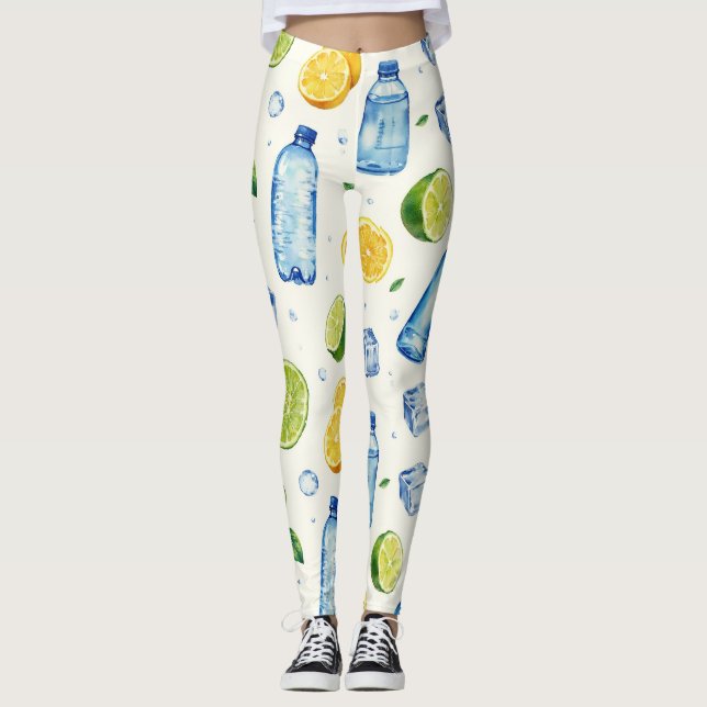 Fitness Vatten Droplets Flaskor Fruits Mönster Leggings (Framsida)