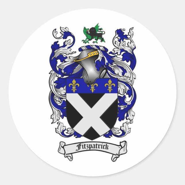 FITZPATRICK FAMILY CREST - FITZPATRICK VAPENSKÖLD RUNT KLISTERMÄRKE (Framsida)
