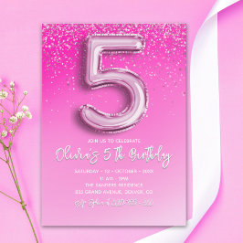 Five and Fabulous Pink Glitter Birthday Girl Inbjudningar