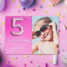 "Five and Fabulous Pink Glitter Birthday Photo Inbjudningar