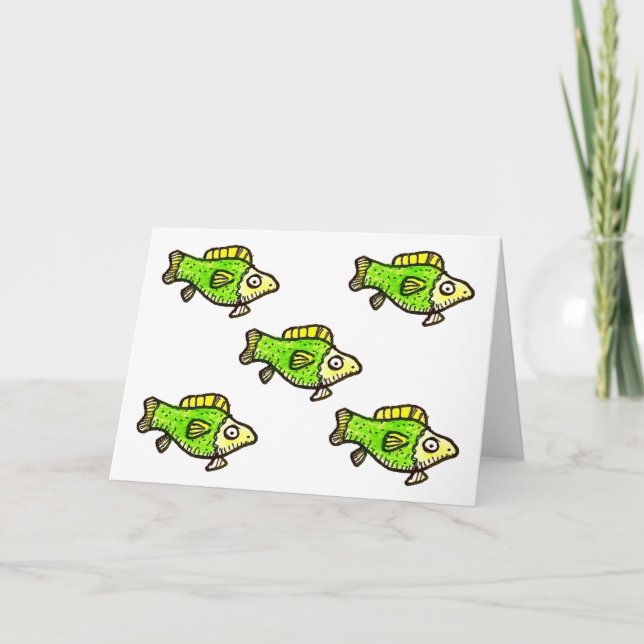 Five Cartoon Green Fish Greeting Card Kort (Framsida)