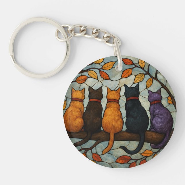 Five Cats on a Tree Branch Stained Glass Style (Framsidan)