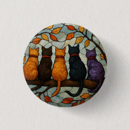 Five Cats on a Tree Branch Stained Glass Style Knapp